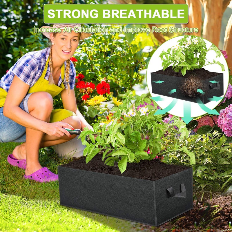 ANGELIOX 3-Pack Grow Bags, 10 Gallon Heavy Duty 300G Thickened Nonwoven Fabric Raised Garden Bed Square Flower Planter Containers for Carrot Onion,Flowers,Fruit/Growing Pots with Handles(60x30x20cm) - Image 2